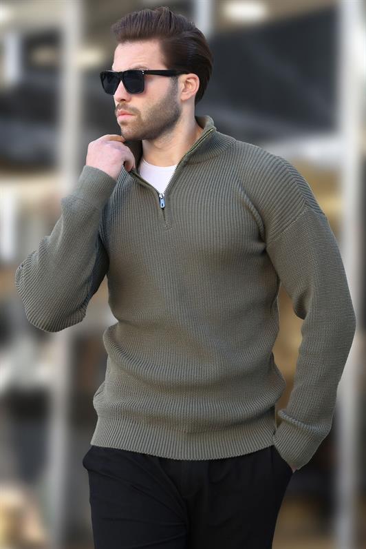 MDX Haki Zip Neck Sweater Men's Sweater E7295 - Hürth