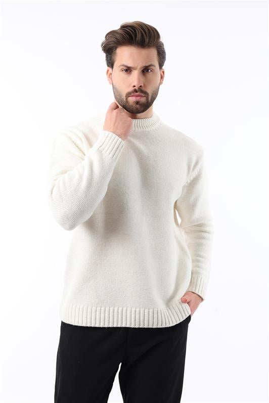 MDX Ecru Bicycle Neck Overfit Men's Knit Sweater E7402 - Jaén