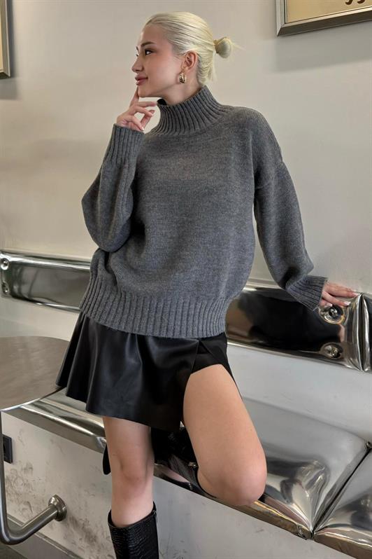 MDX Antrasit Boğazlı Kadın Triko Kazak Mg2535 - Saarlouis