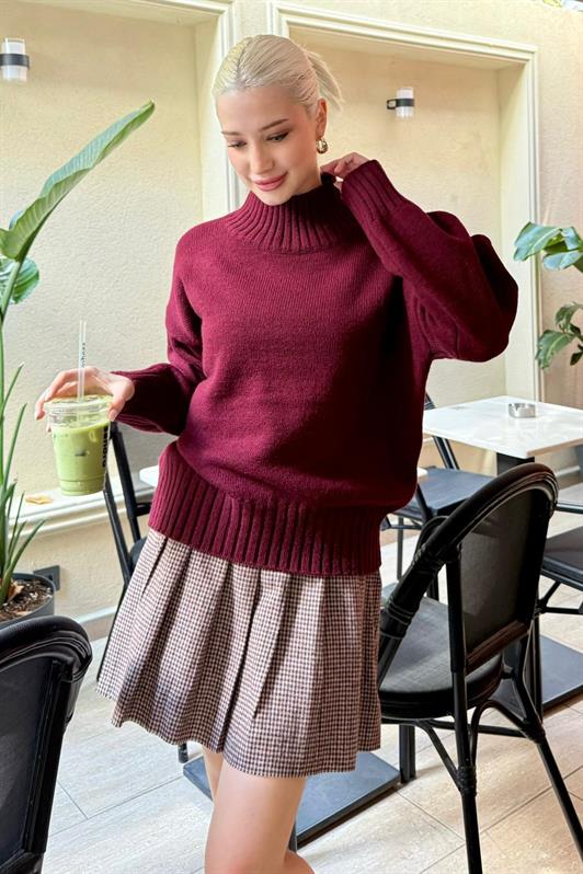 MDX Bordo Boğazlı Kadın Triko Kazak Mg2535 - Guaynabo