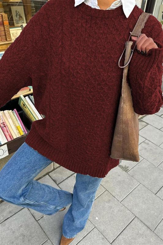 MDX Burgundy Bicycle Neck Knitted Sweater MG2262 - Wichita Falls