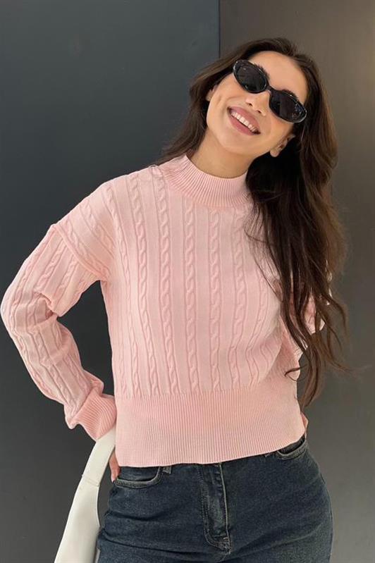 MDX Pink Half Fisherman Collar Braided Knit Women's Sweater MG2257 - Andújar
