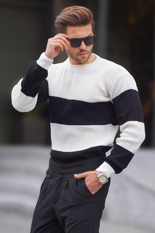 MDX Bone Bicycle Neck Color Block Long Sleeve Knit Sweater 7236 - Swadlincote