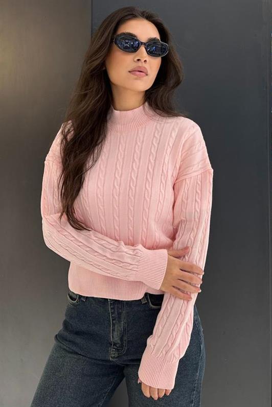 MDX Pink Half Fisherman Collar Braided Knit Women's Sweater MG2257 - Andújar