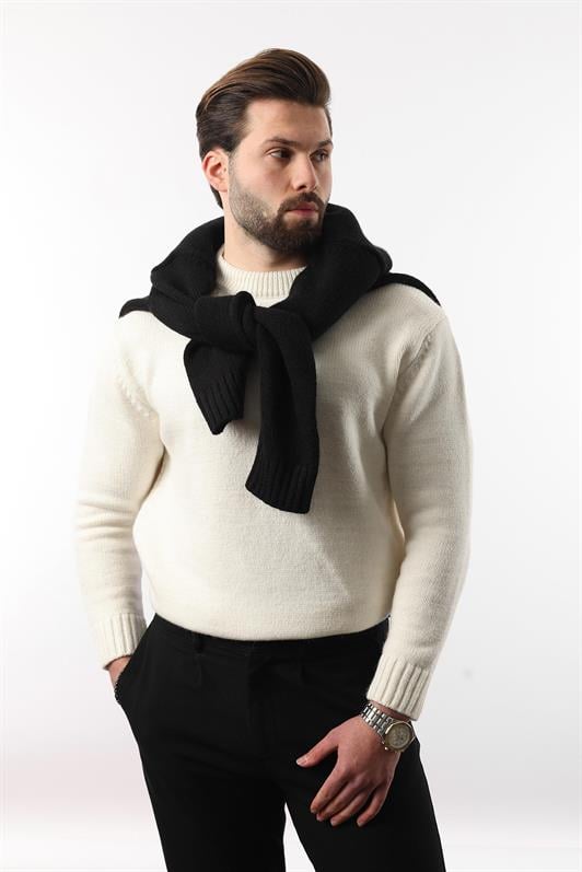 MDX Ecru Bicycle Neck Overfit Men's Knit Sweater E7402 - Jaén