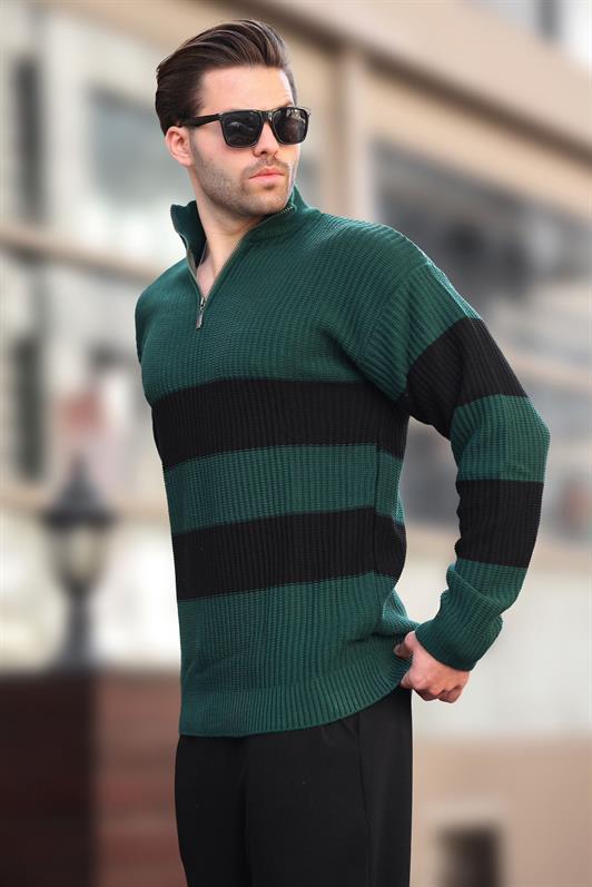 MDX Green Zip Neck Striped Men's Sweater E7272 - Apeldoorn