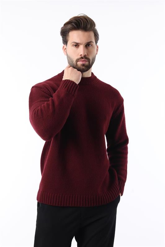 MDX Burgundy Bicycle Neck Oversized Men's Knit Sweater E7402 - Jiutepec
