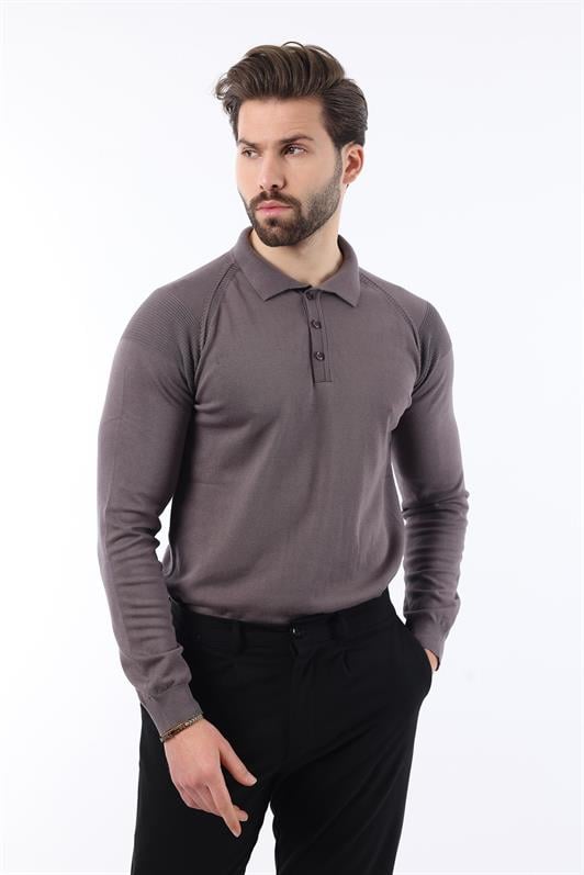 MDX Dark Gray Polo Neck Ribbed Long Sleeve Sweater E7264 - Campbell