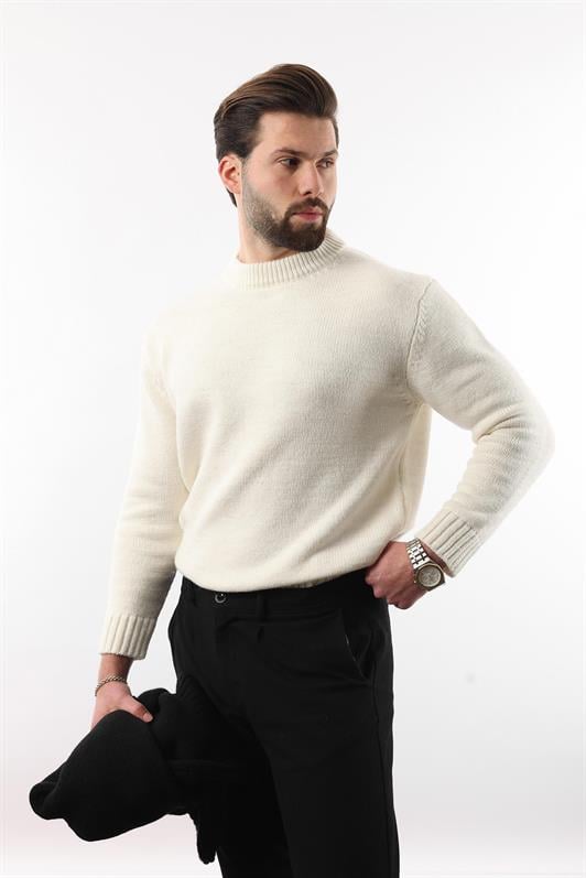 MDX Ecru Bicycle Neck Overfit Men's Knit Sweater E7402 - Jaén