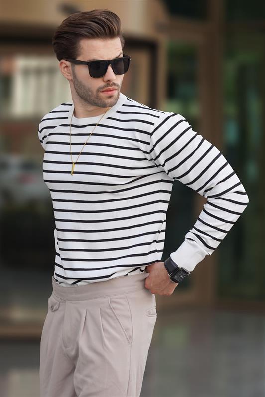 MDX White Bicycle Collar Striped Sweater 7241 - Ivano-Frankivsk