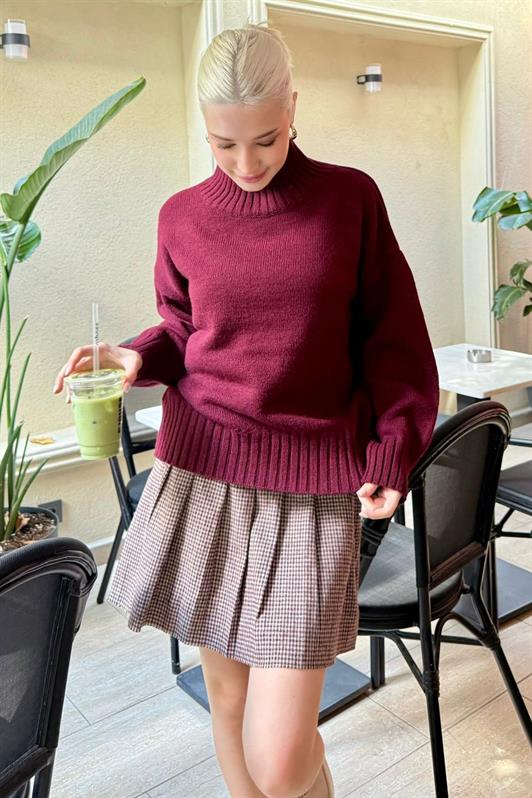 MDX Bordo Boğazlı Kadın Triko Kazak Mg2535 - Guaynabo