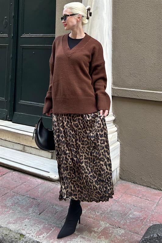 MDX Brown V-Neck Oversized Women's Sweater MG2149 - Lviv