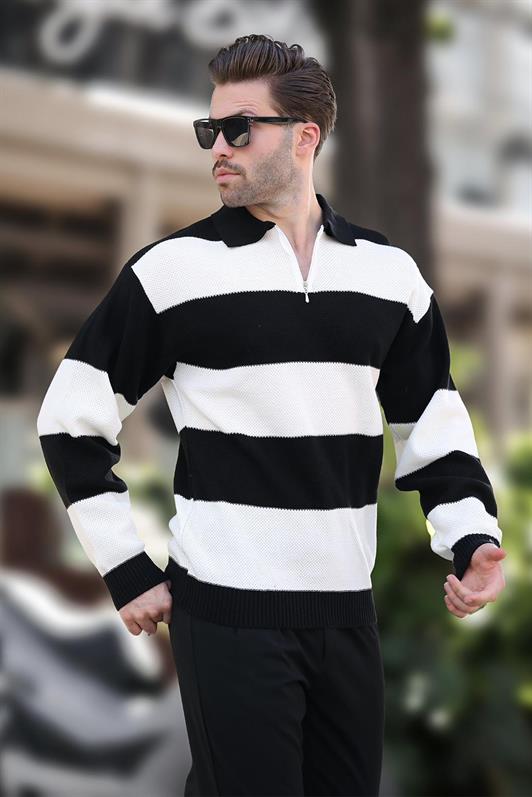 MDX Black Zip Neck Color Block Long Sleeve Sweater 7280 - Jupiter