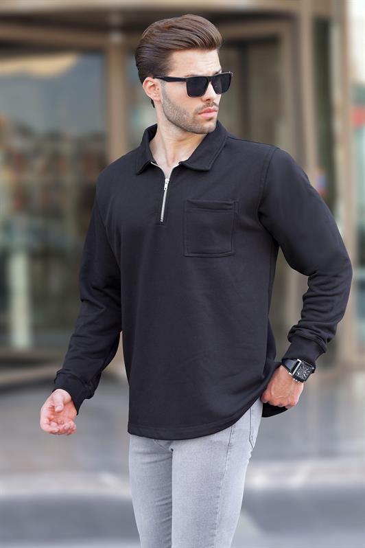 MDX Black Polo Collar Zippered Long Sleeve Men's Sweatshirt 7057 - Paignton