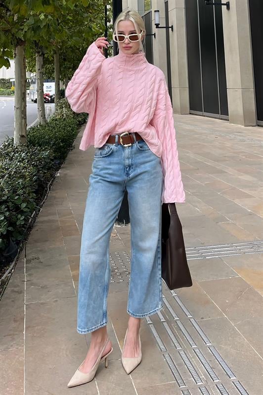 MDX Pink Fisherman Collar Knitted Sweater MG2172 - East Lansing
