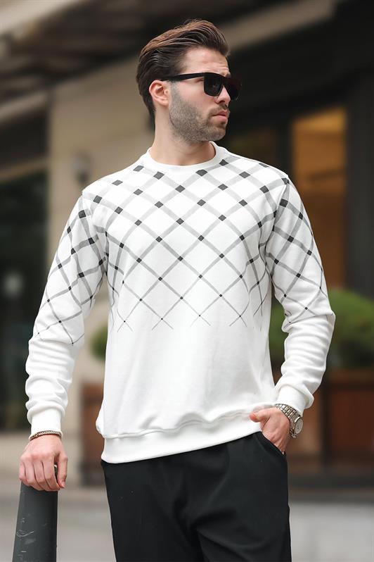 MDX Ecru Patterned Bicycle Neck Sweater 6019 - Cisterna di Latina