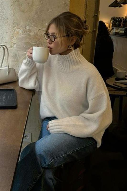 MDX Ekru Boğazlı Kadın Triko Kazak Mg2535 - Princeton