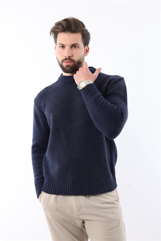 MDX Navy Blue Bicycle Collar Oversized Men's Sweater E7402 - Valle Hermoso