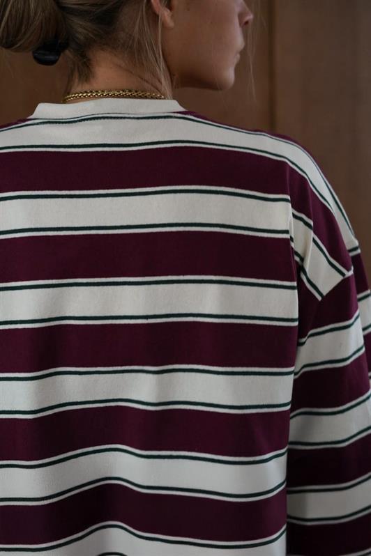 MDX Burgundy Bicycle Collar 100% Cotton Striped Long Sleeve T-Shirt Mg2362 - Stirling