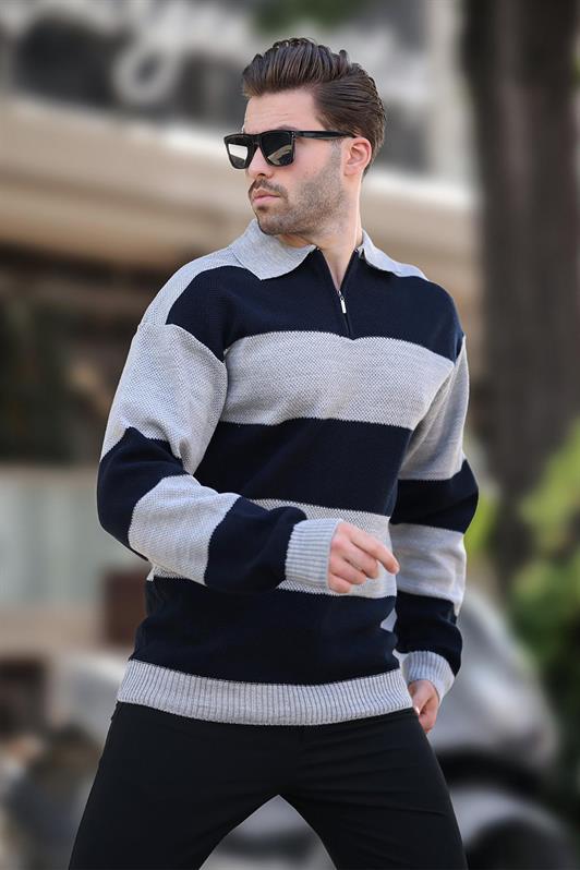 MDX Gray Zip Neck Color Block Long Sleeve Sweater 7280 - Freehold