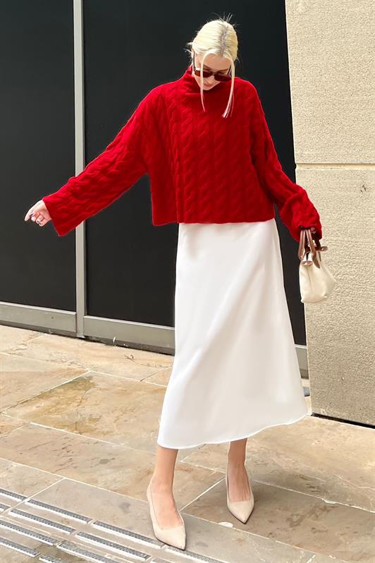 MDX Red Fisherman Collar Knitted Sweater MG2172 - Tiraspol