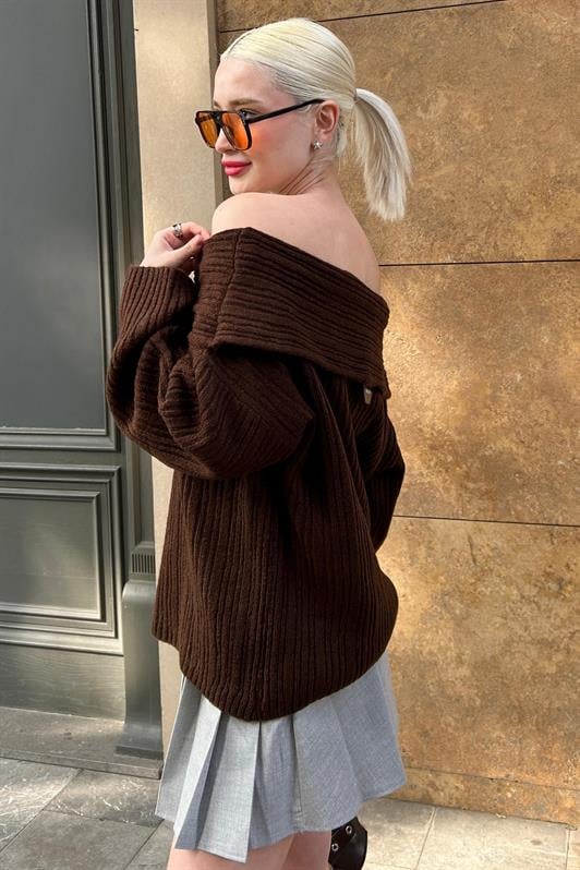 MDX Painful Brown Madonna Neck Women's Sweater MG2274 - Durango