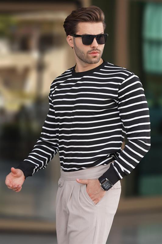 MDX Black Bicycle Collar Striped Sweater 7241 - Fair Lawn