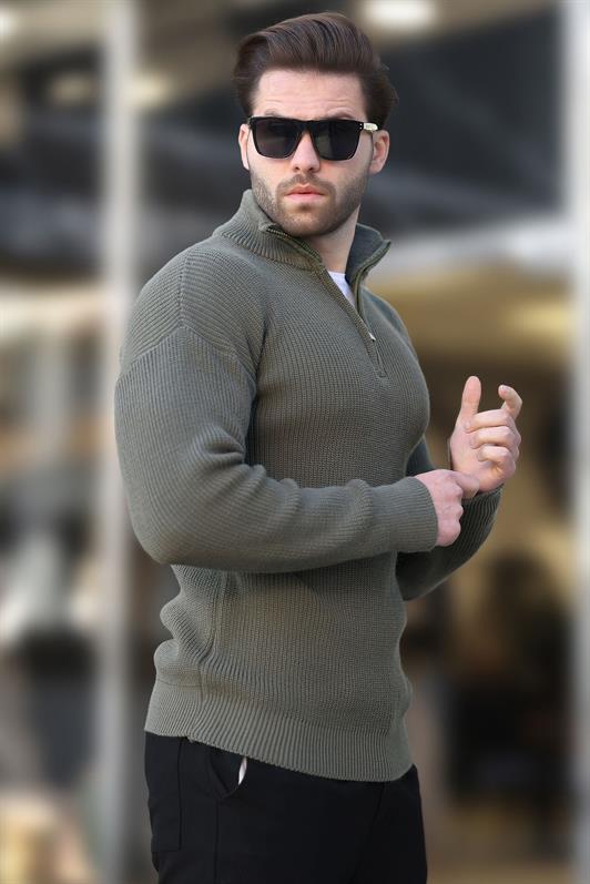 MDX Haki Zip Neck Sweater Men's Sweater E7295 - Hürth