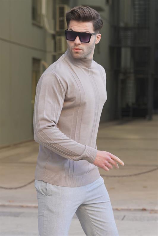 MDX Mink Fisherman Collar Patterned Sweater 6825 - Ibiza