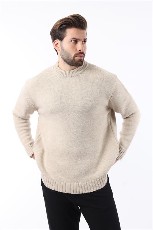 MDX Beige Bicycle Neck Overfit Men's Sweater E7402 - Orangetown