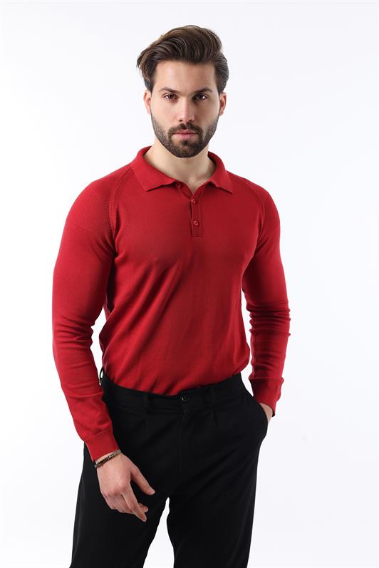 MDX Red Polo Neck Textured Long Sleeve Sweater E7264 - Barletta