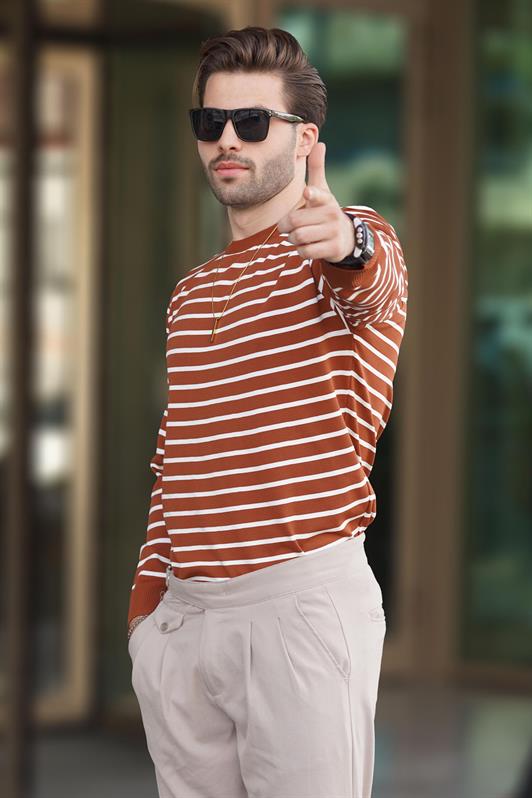 MDX Tile Bicycle Neck Striped Sweater 7241 - Mons