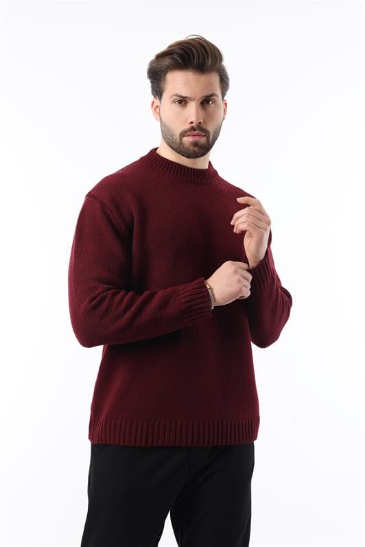 MDX Burgundy Bicycle Neck Oversized Men's Knit Sweater E7402 - Jiutepec