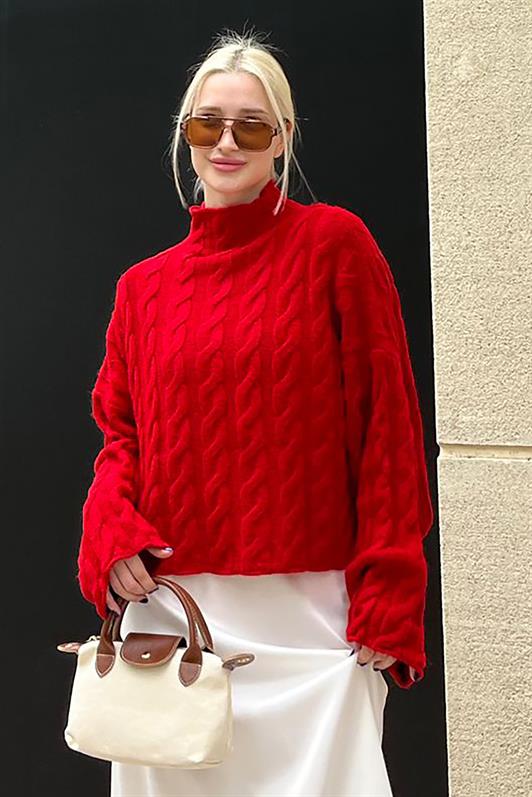 MDX Red Fisherman Collar Knitted Sweater MG2172 - Tiraspol