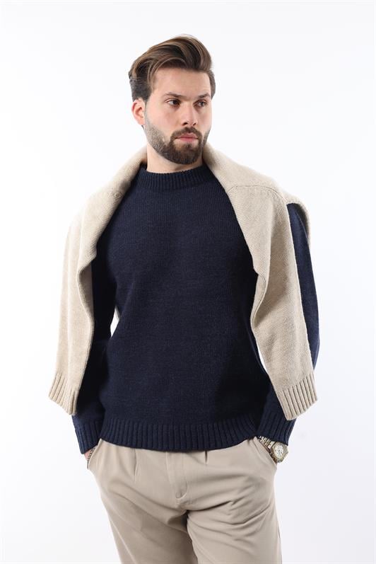 MDX Navy Blue Bicycle Collar Oversized Men's Sweater E7402 - Valle Hermoso