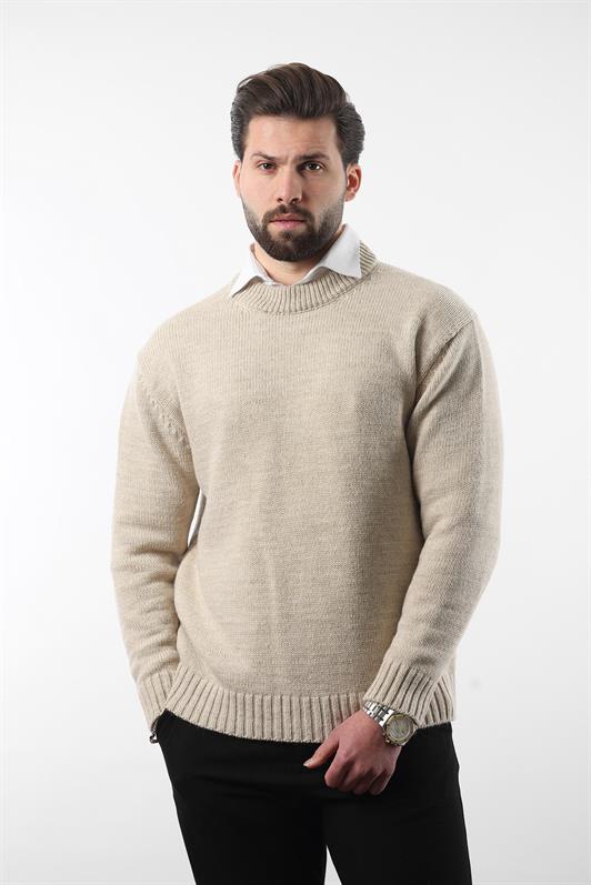 MDX Beige Bicycle Neck Overfit Men's Sweater E7402 - Orangetown