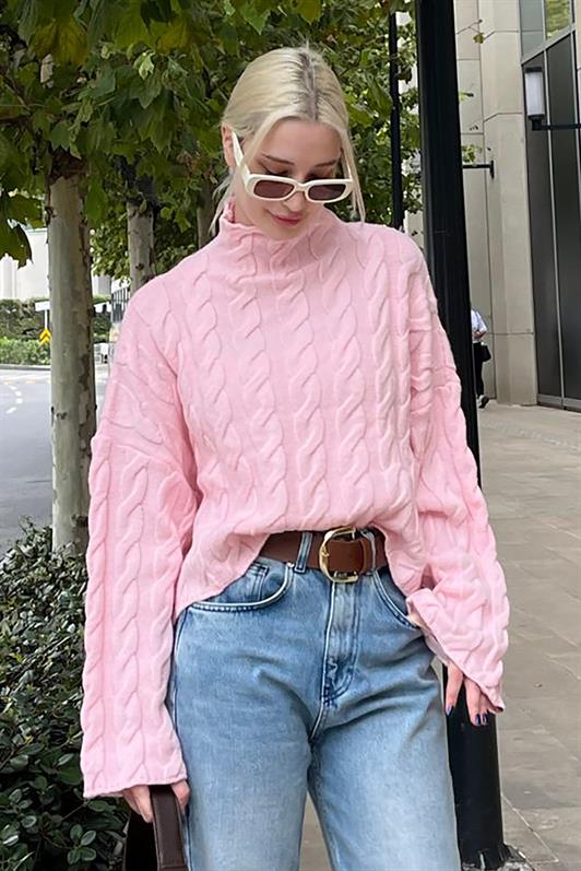MDX Pink Fisherman Collar Knitted Sweater MG2172 - East Lansing