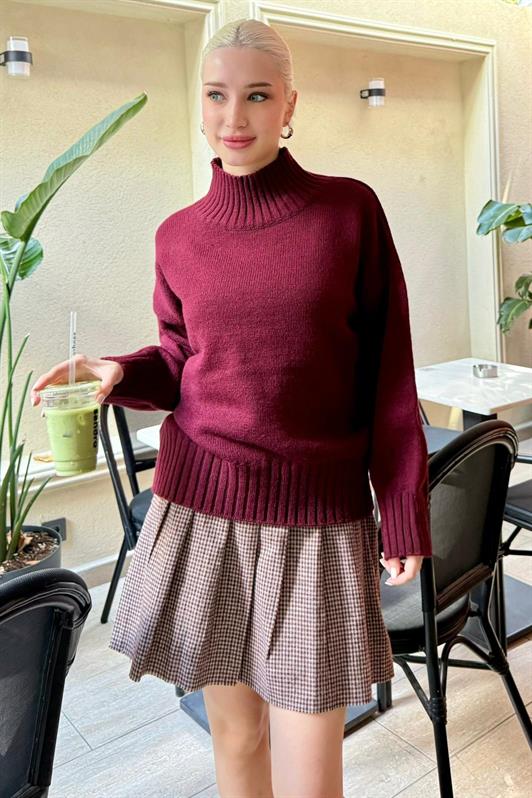 MDX Bordo Boğazlı Kadın Triko Kazak Mg2535 - Guaynabo