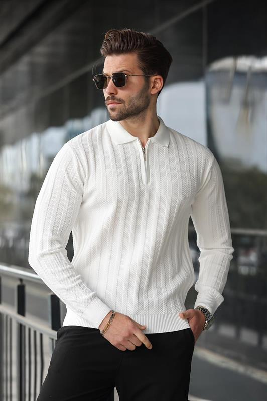 MDX White Half Zip Polo Neck Sweater E7426 - Aldershot