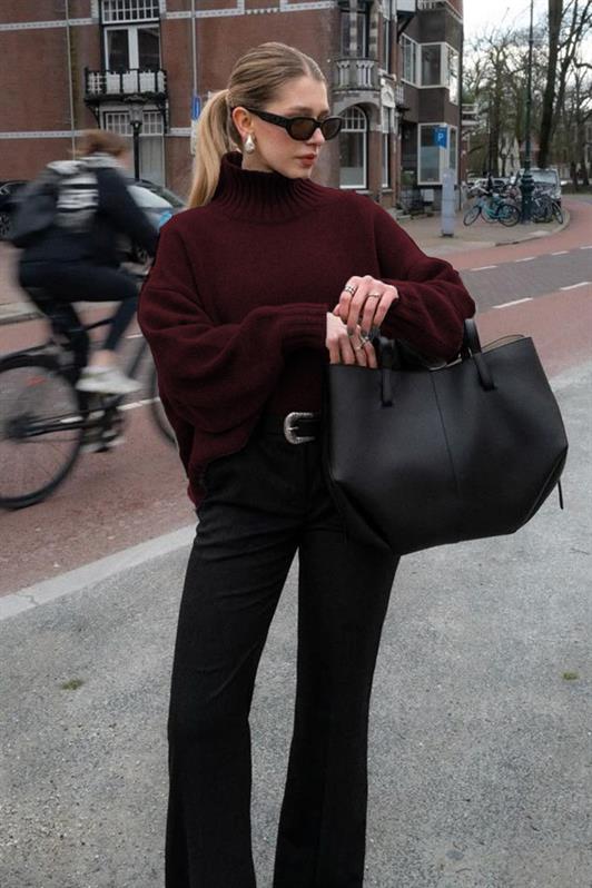 MDX Bordo Boğazlı Kadın Triko Kazak Mg2535 - Guaynabo