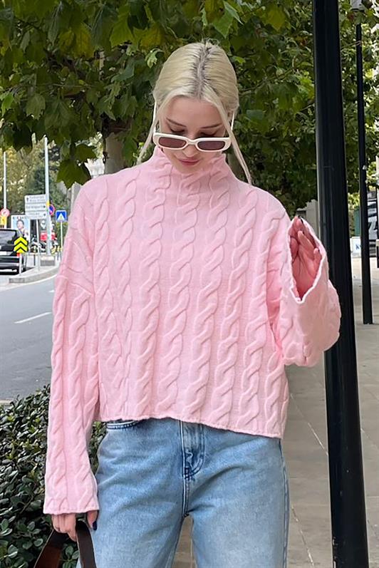 MDX Pink Fisherman Collar Knitted Sweater MG2172 - East Lansing