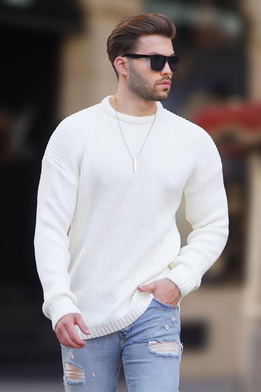 MDX Bone Color Bike Collar Long Sleeve Knit Sweater 7246 - Rochester
