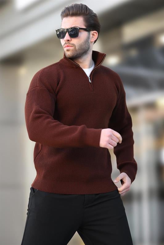MDX Brown Zip Neck Men's Sweater E7295 - Rockwall