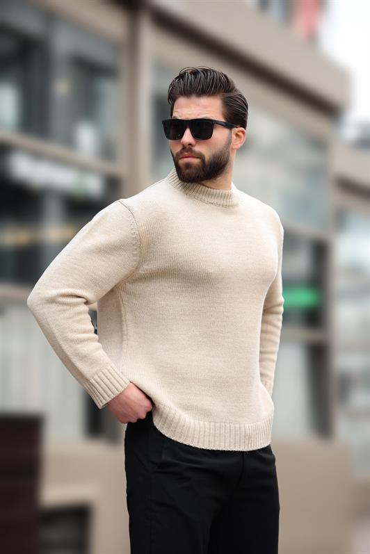 MDX Beige Bicycle Neck Overfit Men's Sweater E7402 - Orangetown