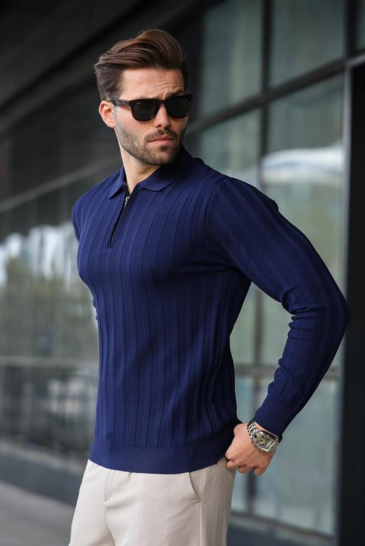 MDX Navy Half-Zip Polo Neck Sweater E7426 - Irún
