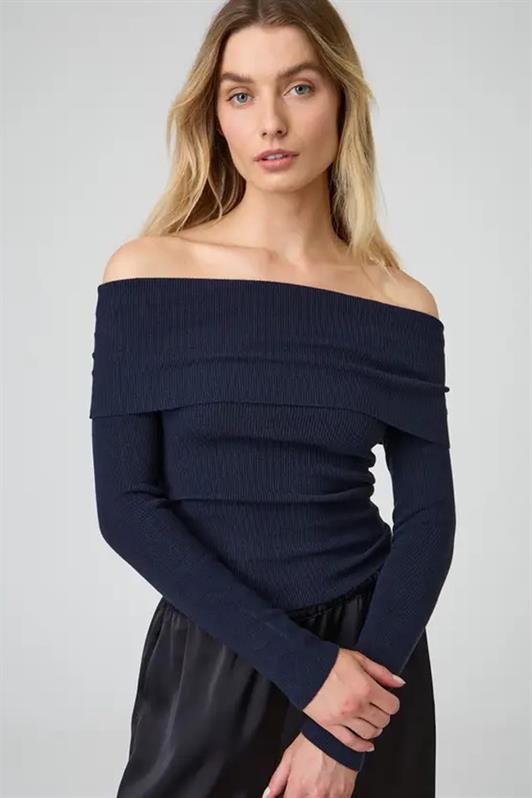 MDX Navy Blue Madonna Neck Long Sleeve Sweater MG2184 - Olhão