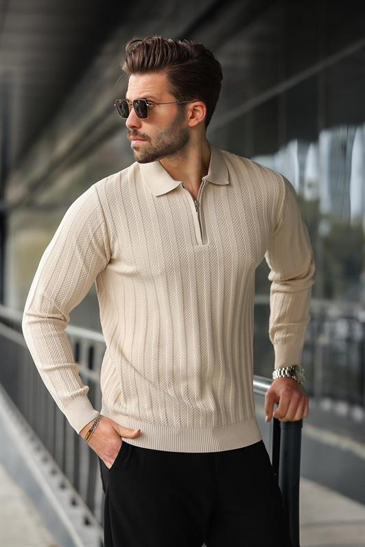 MDX Stone Color Half Zip Polo Neck Sweater E7426 - South Hill