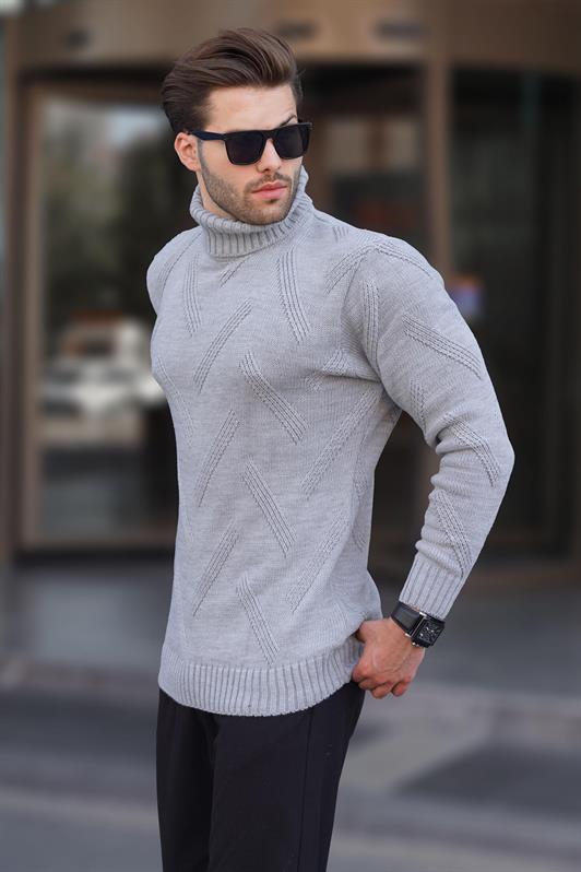 MDX Gray Turtleneck Long Sleeve Patterned Knit Sweater 7279 - Tonalá