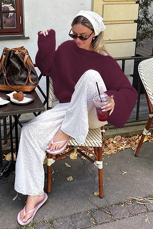 MDX Burgundy Balloon Sleeve Comfortable Fit Women's Sweater MG2602 - Guasave