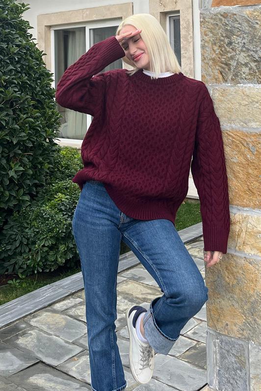 MDX Burgundy Bicycle Neck Knitted Sweater MG2262 - Wichita Falls